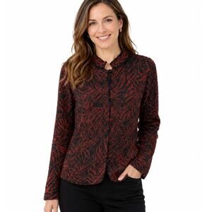 Millma Bolivia Pima Cotton Cardigan M Black Red Pattern Button Front EUC Classic
